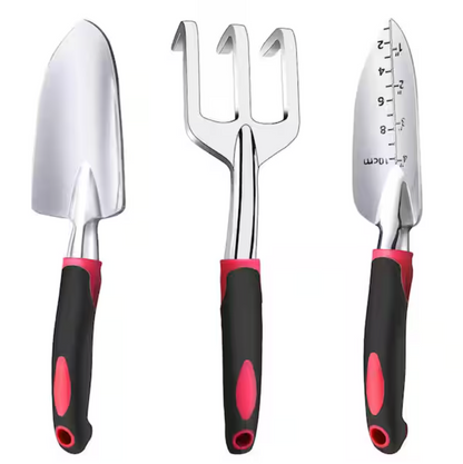 Garden Tool Set 3 Pieces Aluminum Heavy Gardening Kit with Hand Shovel Transplant Shovel Hand Rake Soft Handle
