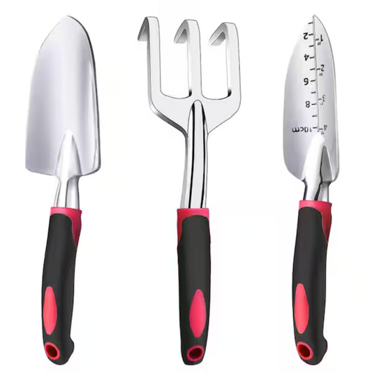 Garden Tool Set 3 Pieces Aluminum Heavy Gardening Kit with Hand Shovel Transplant Shovel Hand Rake Soft Handle