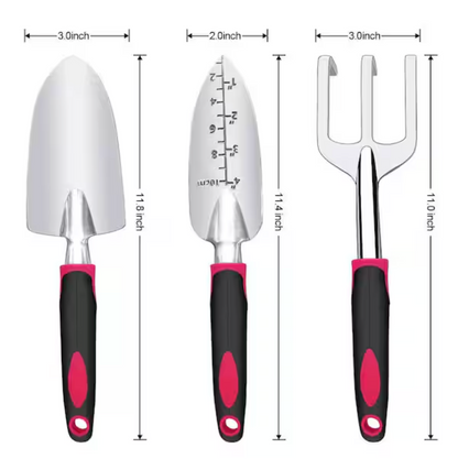 Garden Tool Set 3 Pieces Aluminum Heavy Gardening Kit with Hand Shovel Transplant Shovel Hand Rake Soft Handle