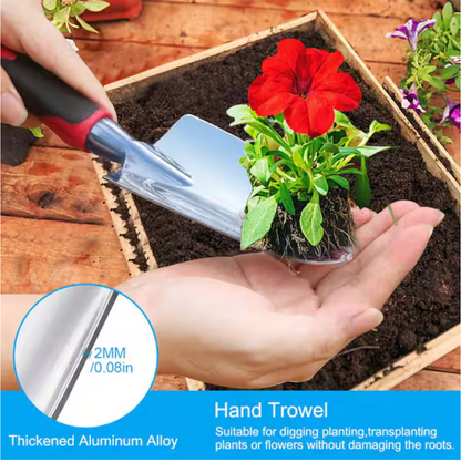 Garden Tool Set 3 Pieces Aluminum Heavy Gardening Kit with Hand Shovel Transplant Shovel Hand Rake Soft Handle