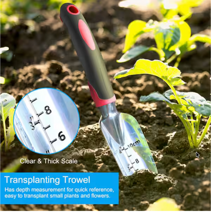 Garden Tool Set 3 Pieces Aluminum Heavy Gardening Kit with Hand Shovel Transplant Shovel Hand Rake Soft Handle