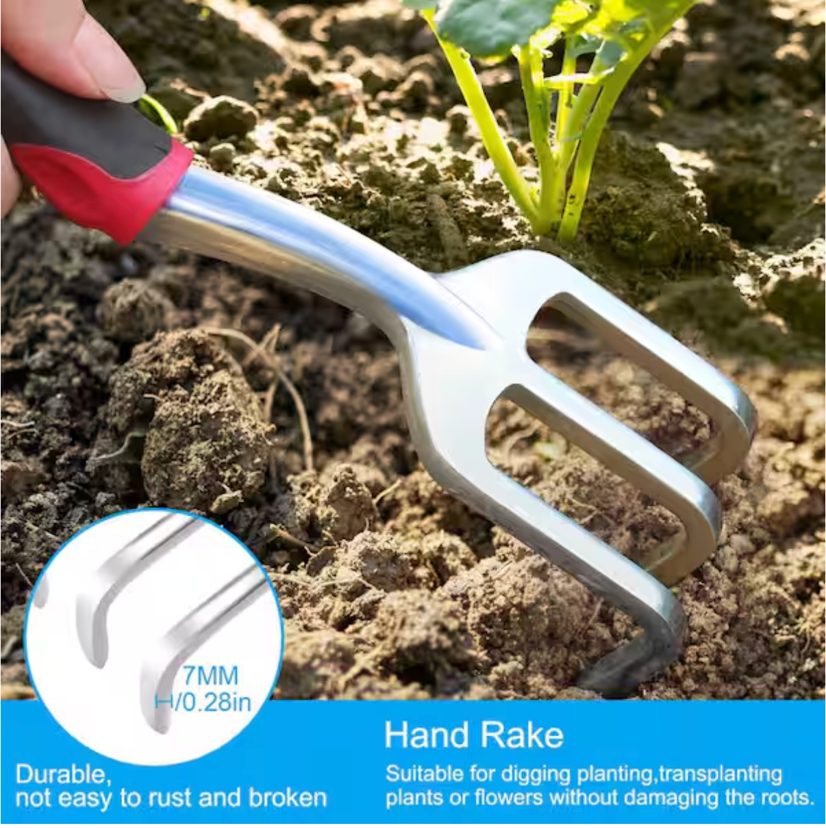 Garden Tool Set 3 Pieces Aluminum Heavy Gardening Kit with Hand Shovel Transplant Shovel Hand Rake Soft Handle